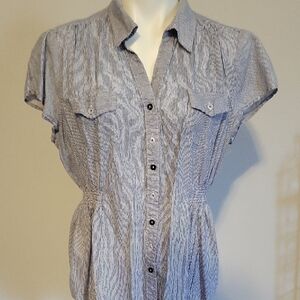 Cato Blue and White Striped Button-Down Cap Sleeve Shirt..size XL